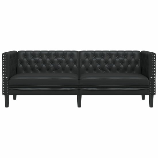 Chesterfield-Stijl Kunstleer Zwart Driezitsbank