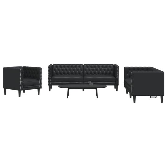 3-Delige Loungeset Chesterfield-Stijl Kunstleer Zwart