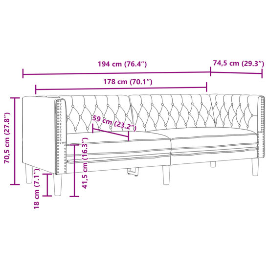 3-Delige Loungeset Chesterfield-Stijl Kunstleer Zwart