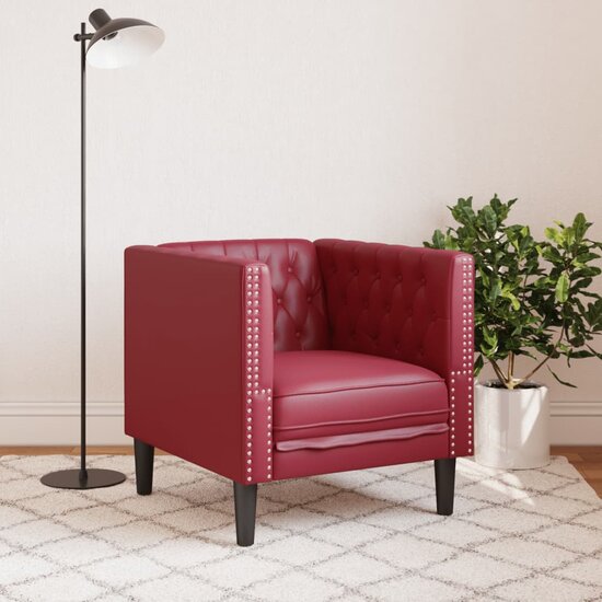 Fauteuil Chesterfield-Stijl Kunstleer Rood wijn