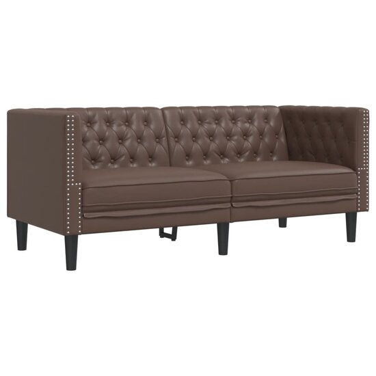 Chesterfield-Stijl Kunstleer Bruin Tweezitsbank