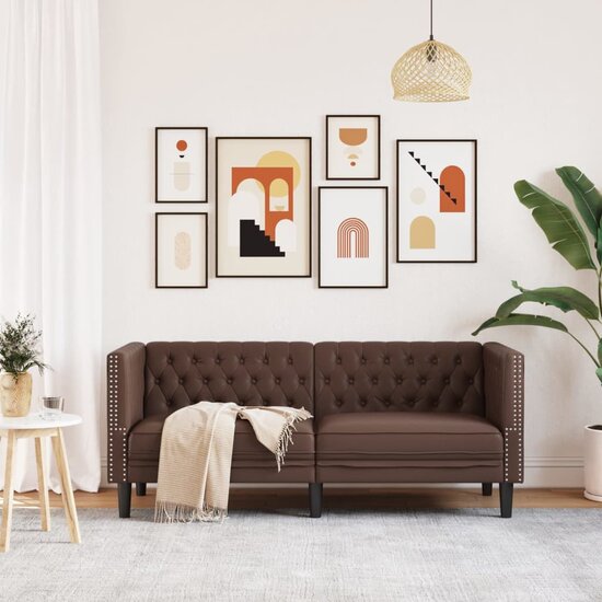 Chesterfield-Stijl Kunstleer Bruin Tweezitsbank