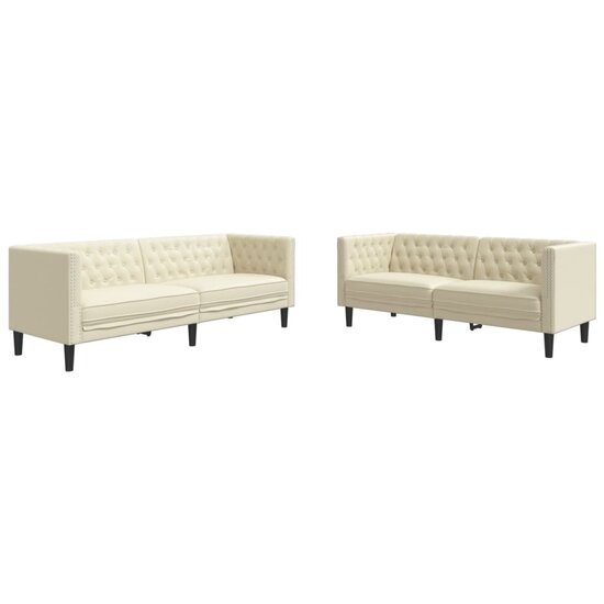 2-delige Loungeset Chesterfield-stijl kunstleer cr&egrave;mekleurig