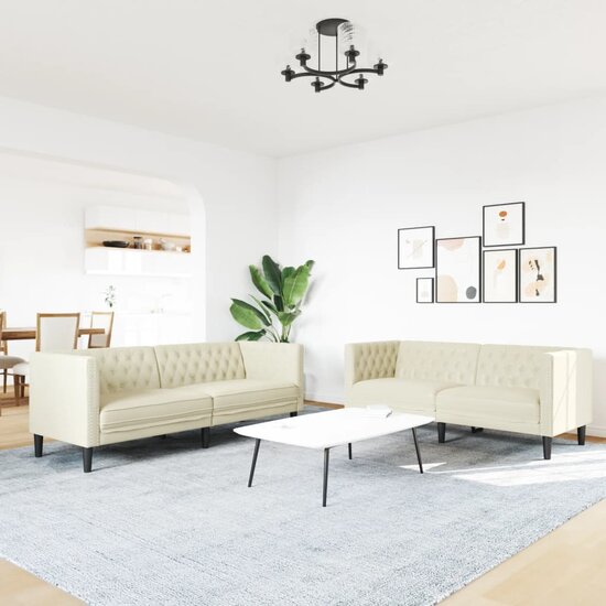 2-delige Loungeset Chesterfield-stijl kunstleer cr&egrave;mekleurig