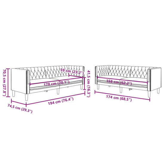 2-delige Loungeset Chesterfield-stijl kunstleer cr&egrave;mekleurig