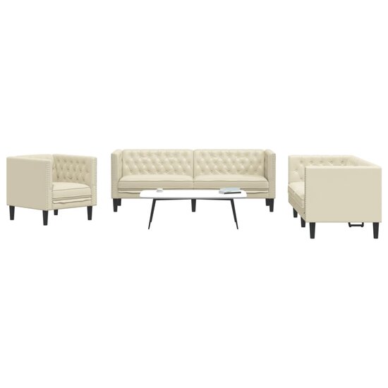 3-delige Loungeset Chesterfield-stijl kunstleer cr&egrave;mekleurig