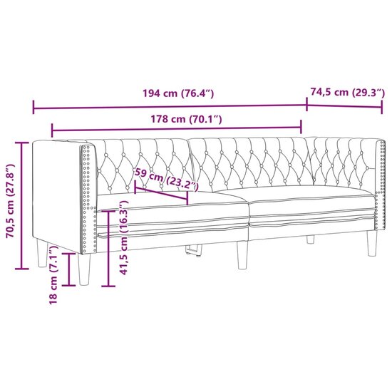 3-delige Loungeset Chesterfield-stijl kunstleer cr&egrave;mekleurig