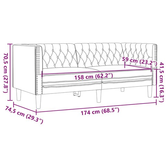 3-delige Loungeset Chesterfield-stijl kunstleer cr&egrave;mekleurig
