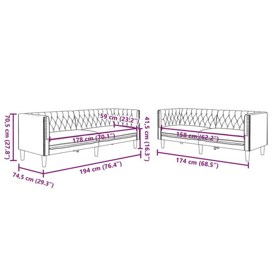 2-delige Loungeset Chesterfield-stijl kunstleer grijs