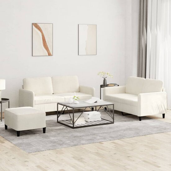 3-Delige Loungeset Fluweel Kleurig Cr&egrave;me
