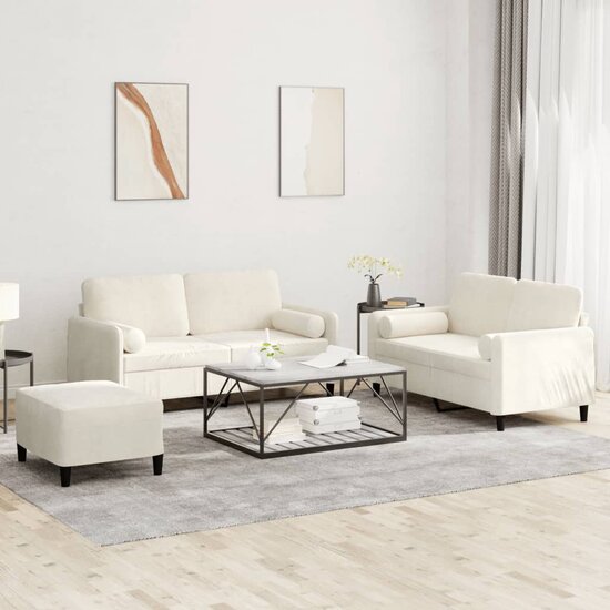 3-Delige Loungeset Met Kussens Fluweel Kleurig Cr&egrave;me
