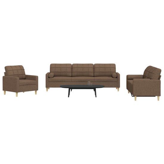 3-Delige Loungeset Met Sierkussens Stof Bruin