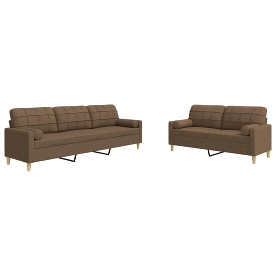 2-Delige Loungeset Met Sierkussens Stof Bruin