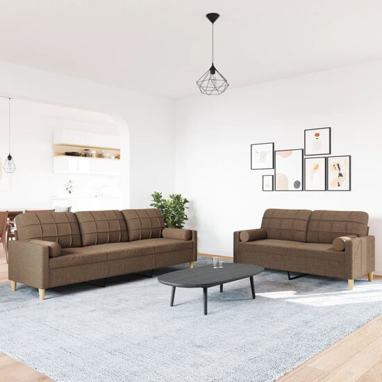 2-Delige Loungeset Met Sierkussens Stof Bruin