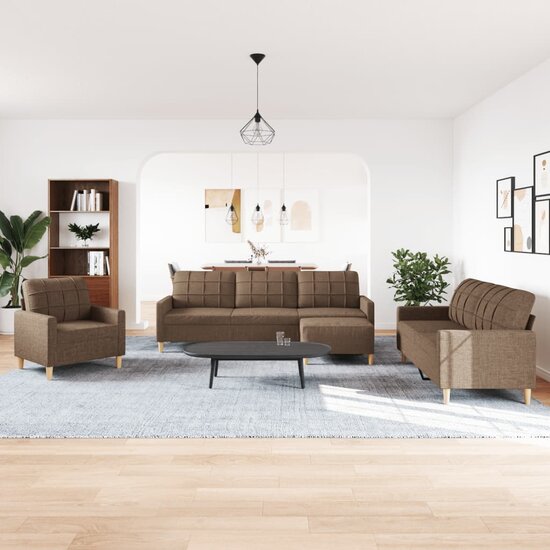 4-Delige Loungeset Stof Bruin Met voetenbank