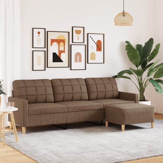 Driezitsbank met voetenbank 210 cm stof bruin