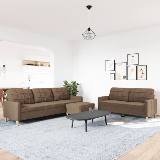 3-Delige Loungeset Stof Bruin Met voetenbank