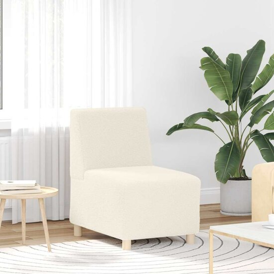 Fauteuil 55 Cm Gekrulde Wolachtige Stof Kleurig Cr&egrave;me