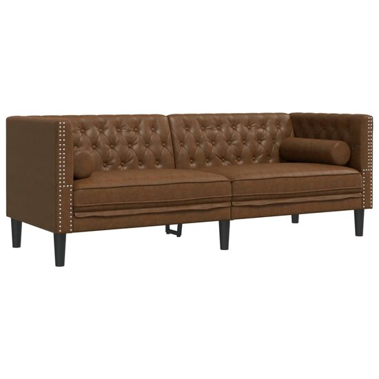 Chesterfield-Stijl Met Bolsters Kunstsu&egrave;de Bruin Driezitsbank