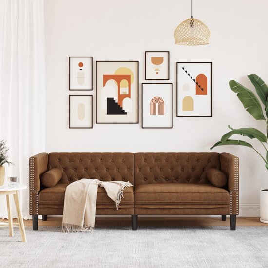 Chesterfield-Stijl Met Bolsters Kunstsu&egrave;de Bruin Driezitsbank