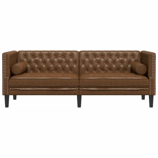 Chesterfield-Stijl Met Bolsters Kunstsu&egrave;de Bruin Driezitsbank