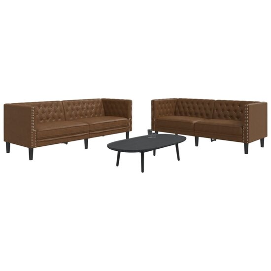 2-delige Loungeset Chesterfield-stijl kunstsu&egrave;de bruin