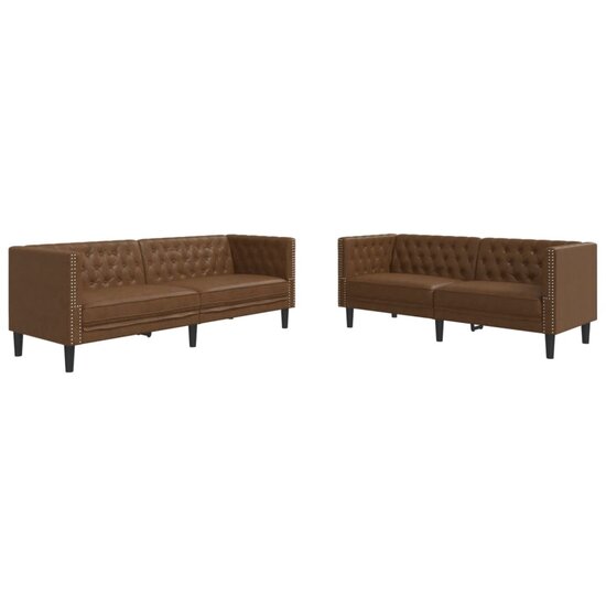 2-delige Loungeset Chesterfield-stijl kunstsu&egrave;de bruin