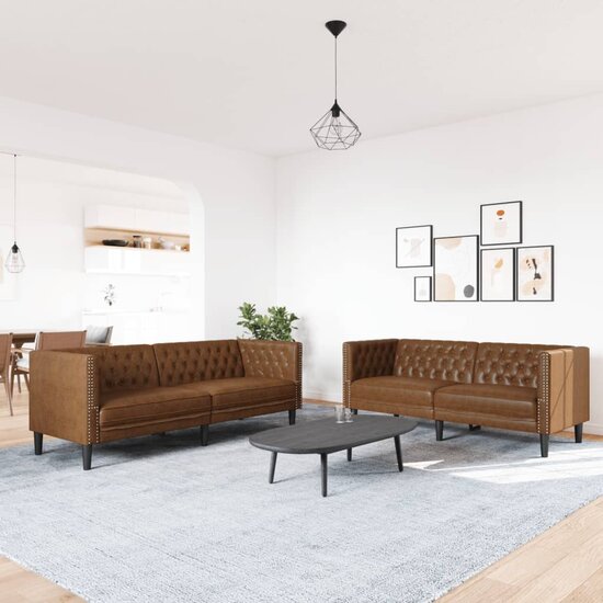 2-delige Loungeset Chesterfield-stijl kunstsu&egrave;de bruin