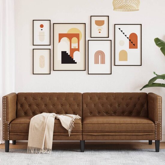 Chesterfield-Stijl Kunstsu&egrave;de Bruin Driezitsbank