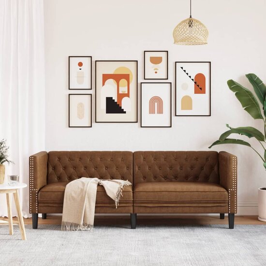 Chesterfield-Stijl Kunstsu&egrave;de Bruin Driezitsbank