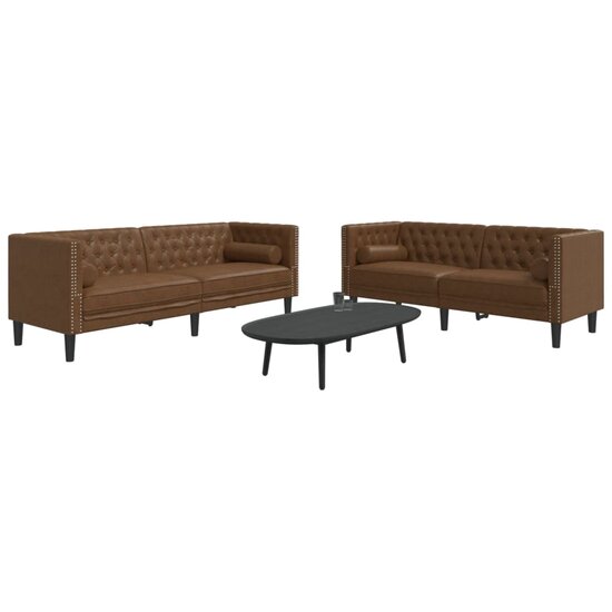 2-Delige Loungeset Chesterfield Met Bolsters Kunstsu&egrave;de Bruin