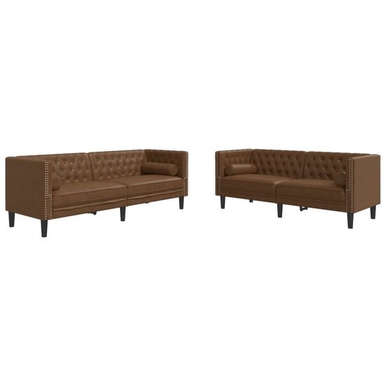 2-Delige Loungeset Chesterfield Met Bolsters Kunstsu&egrave;de Bruin