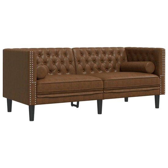 2-Delige Loungeset Chesterfield Met Bolsters Kunstsu&egrave;de Bruin