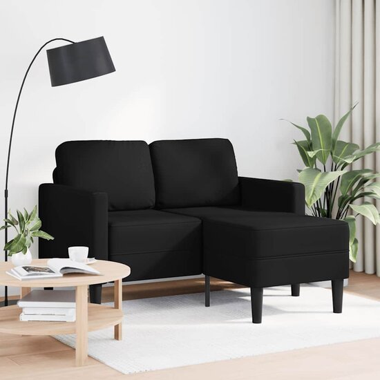 2-Zitsbank Met Ligstoel L-Vormig 125 Cm Kunstleer Zwart