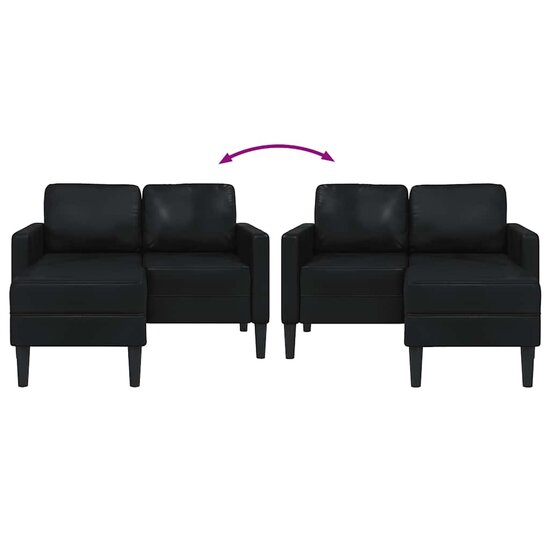 2-Zitsbank Met Ligstoel L-Vormig 125 Cm Kunstleer Zwart