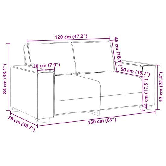 Tweezitsbank Fluweel 120 cm Lichtgrijs
