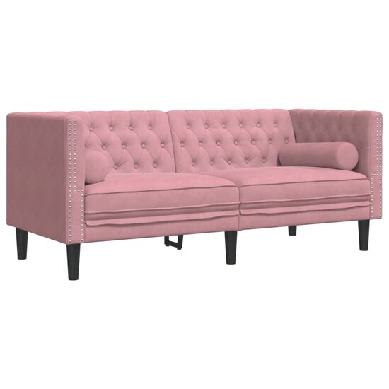 Chesterfield-Stijl En Bolsters Fluweel Roze Tweezitsbank