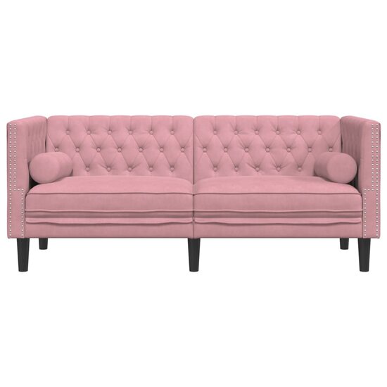 Chesterfield-Stijl En Bolsters Fluweel Roze Tweezitsbank