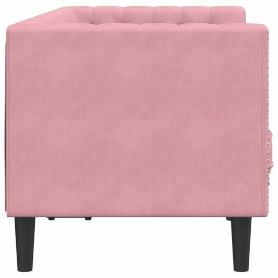 Chesterfield-Stijl En Bolsters Fluweel Roze Tweezitsbank