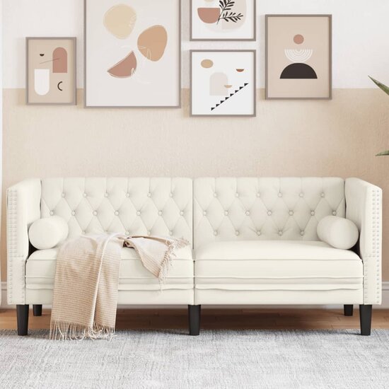 Chesterfield-Stijl En Bolsters Fluweel Kleur Cr&egrave;me Tweezitsbank