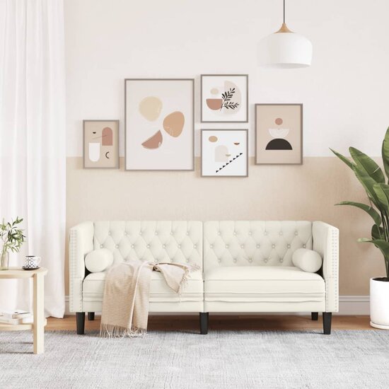 Chesterfield-Stijl En Bolsters Fluweel Kleur Cr&egrave;me Tweezitsbank