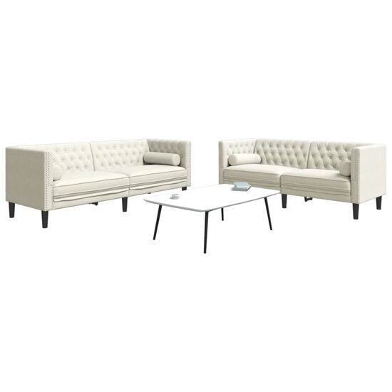 2-Delige Loungeset Chesterfield Met Bolsters Fluweel Kleur Cr&egrave;me