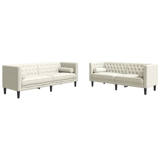 2-Delige Loungeset Chesterfield Met Bolsters Fluweel Kleur Cr&egrave;me