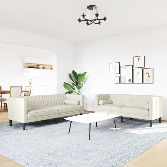 2-Delige Loungeset Chesterfield Met Bolsters Fluweel Kleur Cr&egrave;me