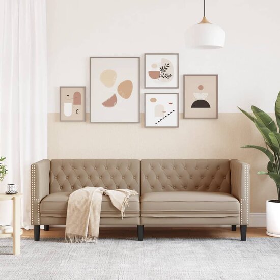 Chesterfield-Stijl Kunstleer Kleurig Cappuccino Driezitsbank