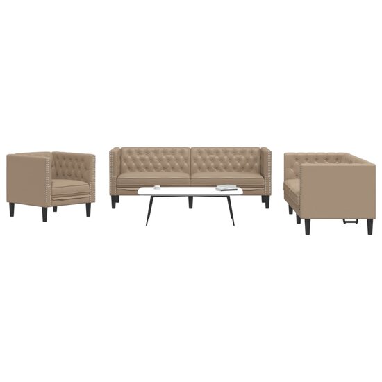 3-Delige Loungeset Chesterfield-Stijl Kunstleer Kleur Cappuccino