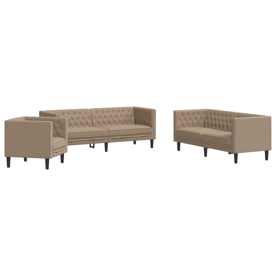 3-Delige Loungeset Chesterfield-Stijl Kunstleer Kleur Cappuccino