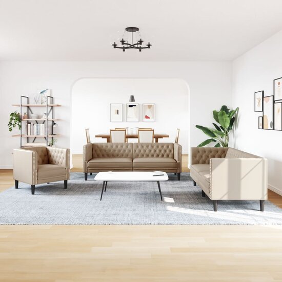 3-Delige Loungeset Chesterfield-Stijl Kunstleer Kleur Cappuccino