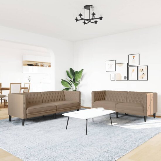 2-Delige Loungeset Chesterfield-Stijl Kunstleer Kleur Cappuccino