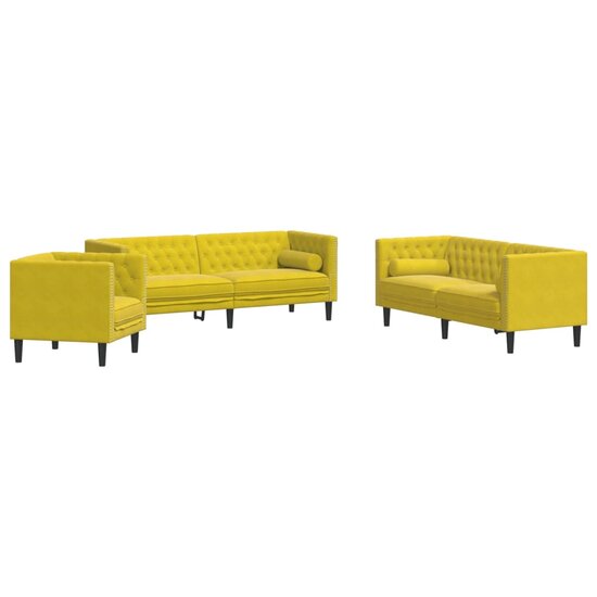 3-Delige Loungeset Chesterfield Met Bolsters Fluweel Geel